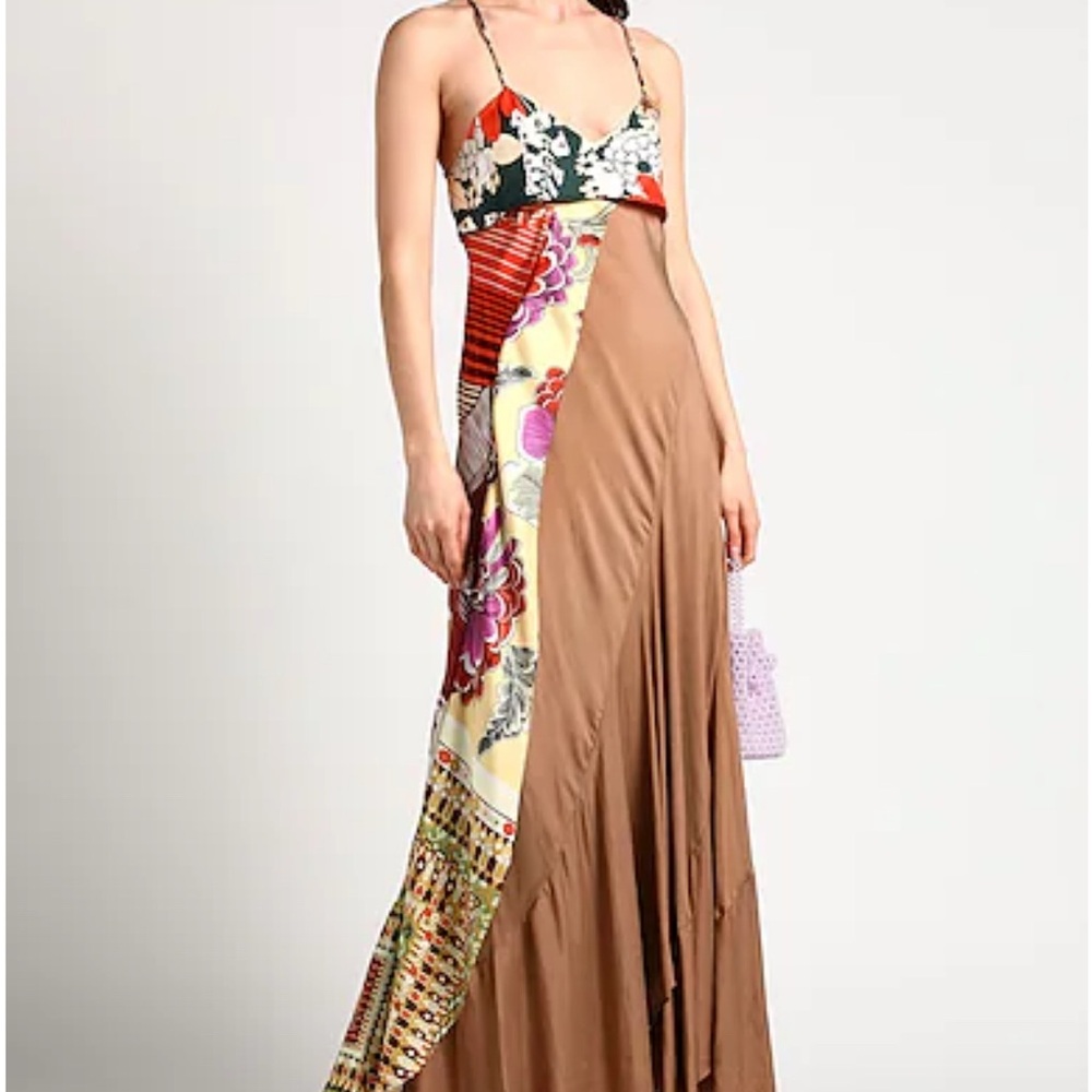 Chloe silk midi brown patterned dress.